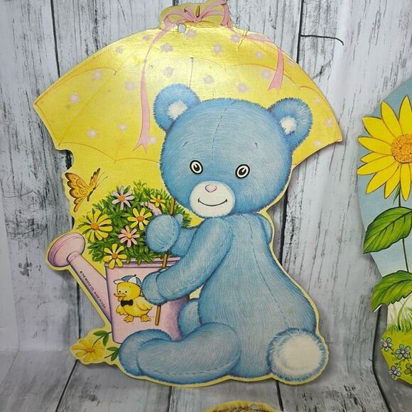 Vintage Spring Die Cut Decoration Beistle Co. Bear Lamb Baby set of 4 Made in US - Picture 2 of 6